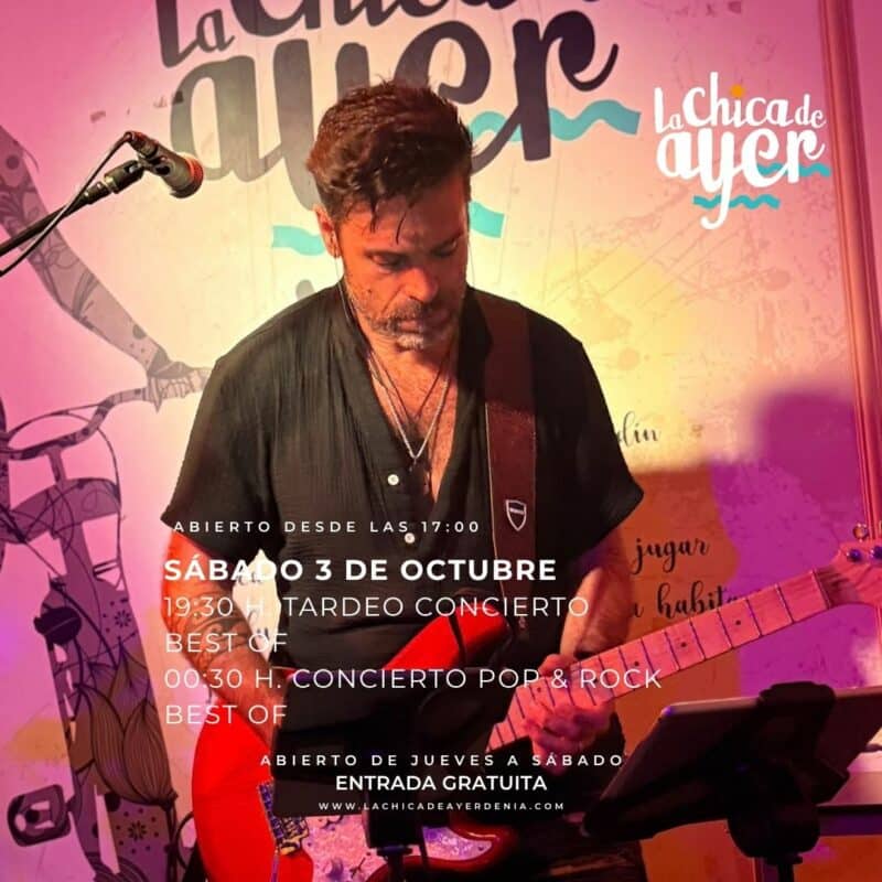 Guitarrista en concierto pop y rock en La Chica de Ayer