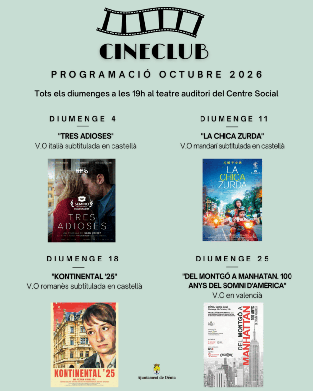 Programación Cineclub octubre 2026 Ayuntamiento de Dénia