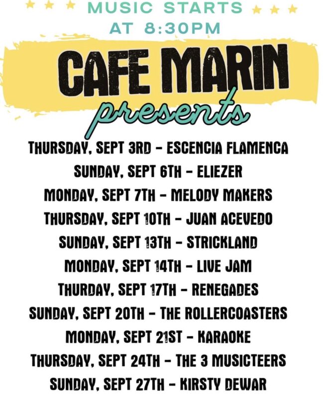 Cartel de conciertos de septiembre 2026 en Café Marin, Dénia