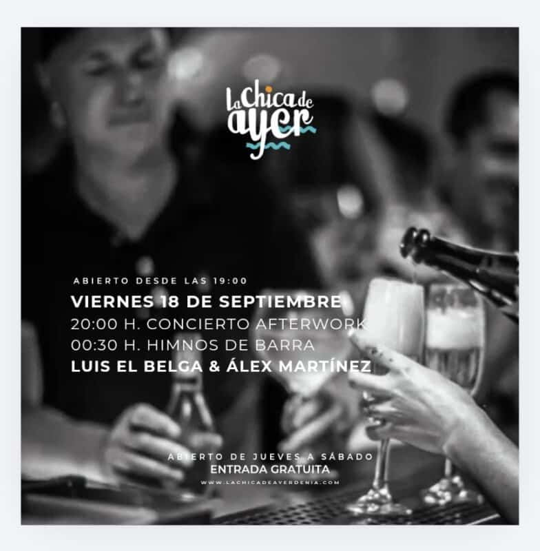 Cartel concierto afterwork La Chica de Ayer viernes 18 septiembre