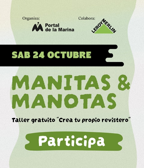 Cartel del taller gratuito Manitas & Manotas en Portal de la Marina, 24 de octubre