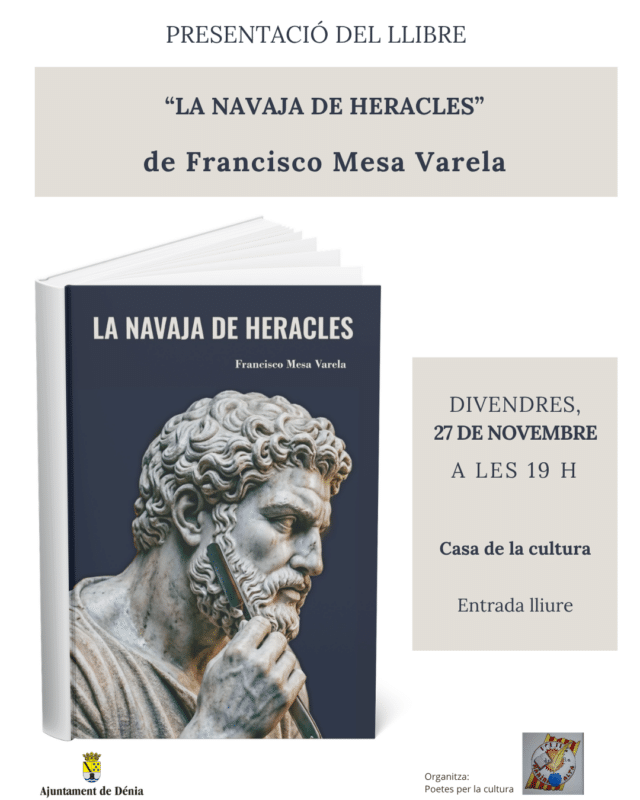Cartel presentación libro La Navaja de Heracles en Dénia