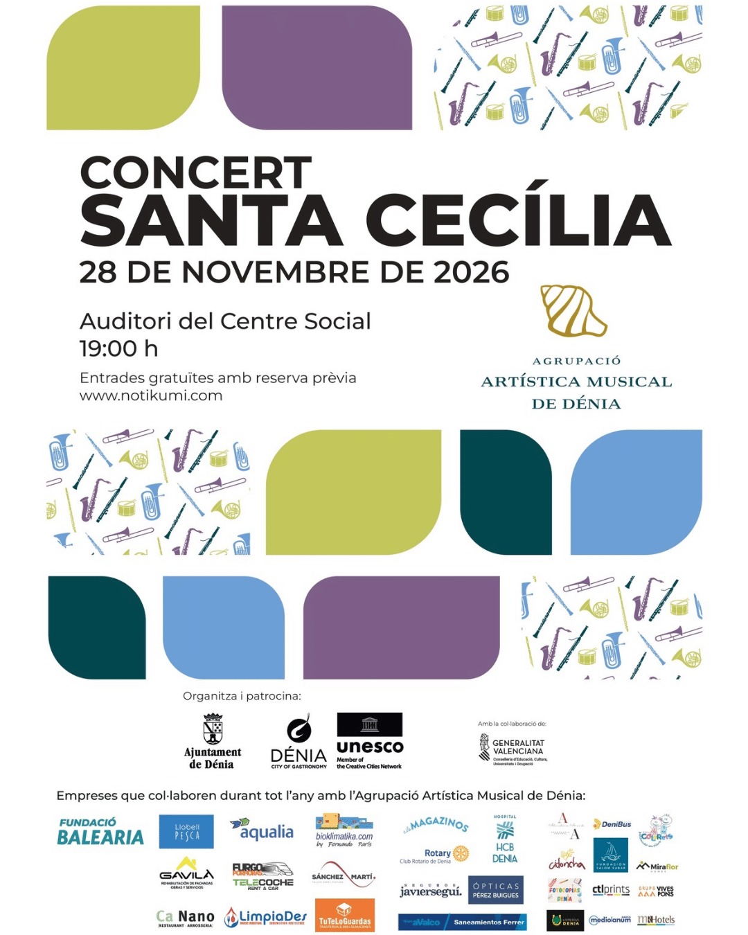 Cartel del Concert de Santa Cecília en Dénia, noviembre 2026