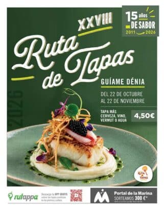 Cartel XXVIII Ruta de Tapas Dénia 2026 con tapa gourmet